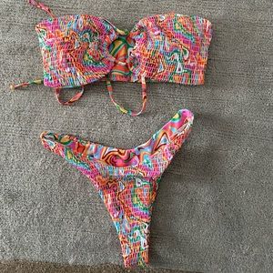 Colorful smocked bikini